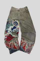 Illustrated Eye Straight Leg Washed Jeans