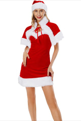 Christmas Fuzzy Cape Tie Waist Sweet Party Dress