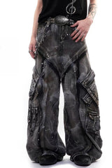 Paint Splatter Multi Pocket Barrel Leg Jeans