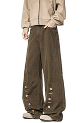 Button Trim Wide Leg Cargo Pants