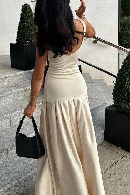 Slim Fit Patchwork A-Line Maxi Dress