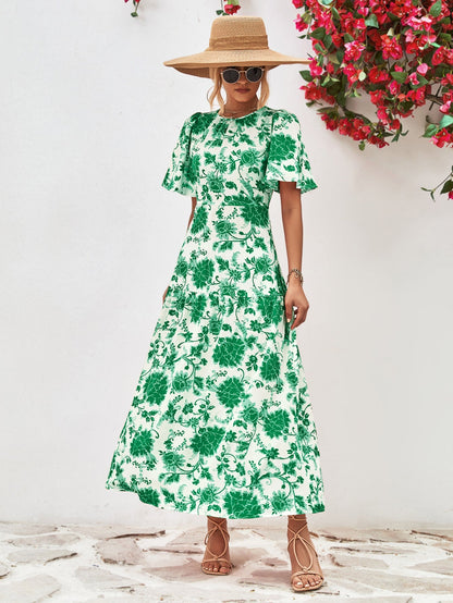 Floral Neck Tied Open Back Dress