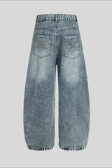 Gold Script Embroidered Barrel Leg Jeans