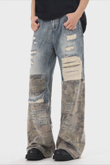 Camo Panel Distressed Micro Flare Jeans