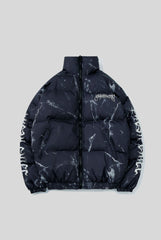 Bear Graphic Marble Print Puffer Jacket