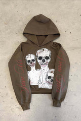 Skull Graphic Cropped Pullover Hoodie