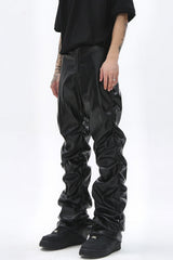 Ruched Faux Leather Straight Leg Pants