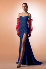 Ruched Strap Split Fitted Party Dress