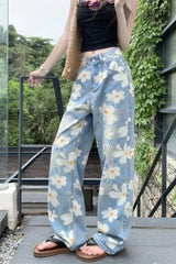 Floral Print Baggy Denim Jeans