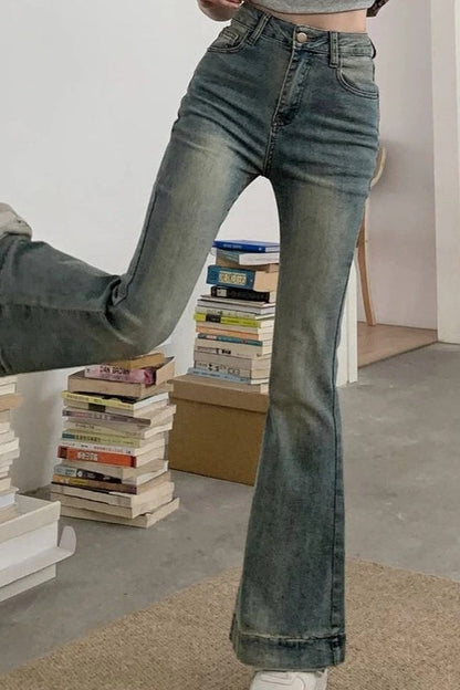 High-Waisted Flared Denim Pants Jeans