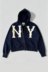 NY Applique Boxy Full Zip Hoodie