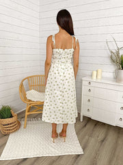 Bow Strap Leg Slit Midi Dress