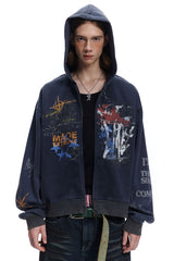 Graffiti Print Full Zip Oversized Hoodie
