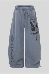 Washed Graffiti Print Wide Leg Sweatpants