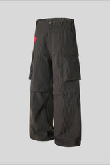 Red Embroidered Wide Leg Cargo Pants