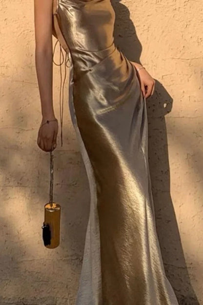 Satin Spaghetti Strap Backless Prom Maxi Dress