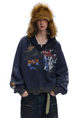 Graffiti Print Full Zip Oversized Hoodie