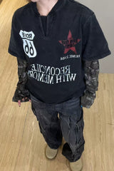 Route 66 Graphic Camo Layered Long Sleeve T-Shirt
