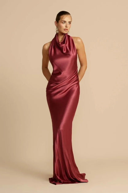 Satin Halter Neck Maxi Dress
