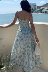 Waist Cinched Strap Maxi Floral Dress