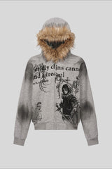 Fleece Fur Hood Gothic Zip Hoodie
