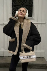 Lapel Faux Suede Shearling Coat