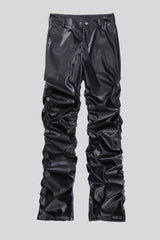 Ruched Faux Leather Straight Leg Pants
