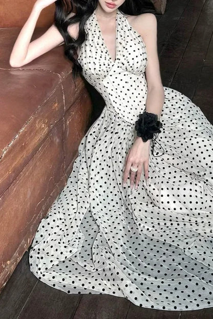 V-Neck Polka Dot Maxi Dress