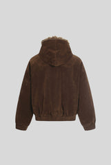 Fur Trim Suede Toggle Hooded Coat