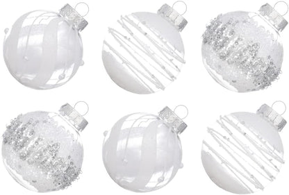 Large Shatterproof Clear Glitter Plastic Christmas Ball Ornaments - Flaxen