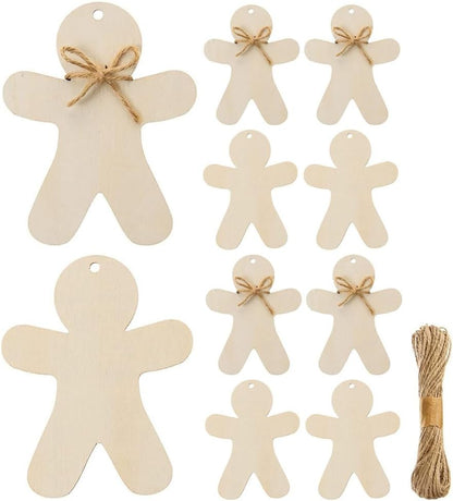 Wooden Gingerbread Men Christmas Ornaments - DIY Crafts (Set of 10)