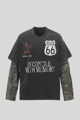 Route 66 Graphic Camo Layered Long Sleeve T-Shirt