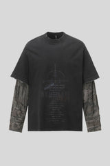 Washed Typography Camo Layered Long Sleeve T-Shirt