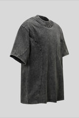 Studded Distressed Collar Washed Oversized Tee
