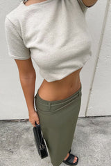 French Style Green High Waist Straight Midi Skirt