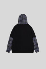 Layered Plaid Typography Pullover Hoodie