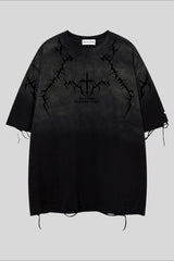 Distressed Cutout Washed Short Sleeve T-Shirt