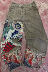Illustrated Eye Straight Leg Washed Jeans