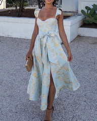 BRUNA - BUTTERFLY SLEEVE TIE WAIST PRINT DRESS