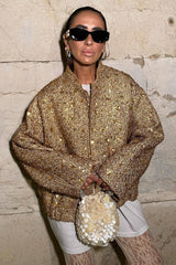 Gold 3D Sequin Embroidered Wool Blend Pocket Coat Gold / XS