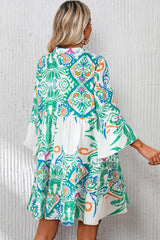 Green Tribal Bracelet Sleeve Buttoned Mini Dress