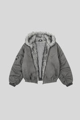 Fur Lined Cross Patch Hooded Coat