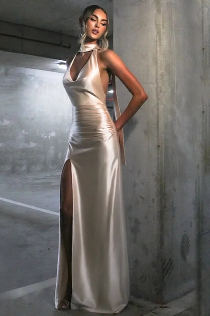 Sexy Backless High Waist Satin Dress