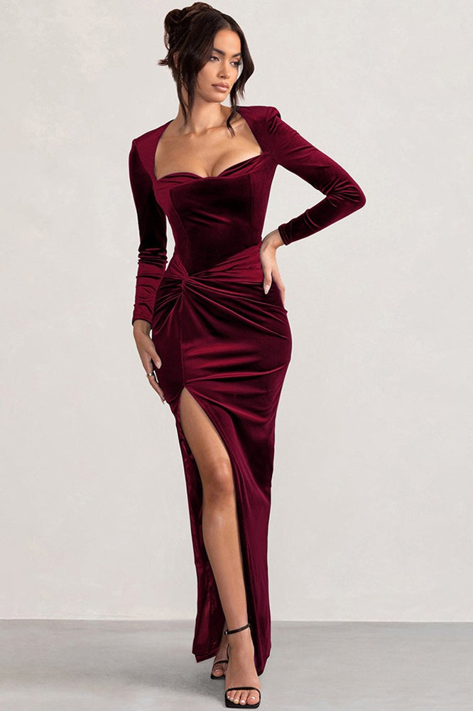 Velvet Square Neck Party Dress