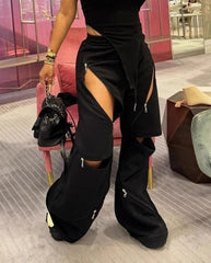 Zip Fasten Gothic Baggy Joggers Pant Black / S