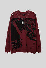 Statue Graphic Distressed Oversized Sweater