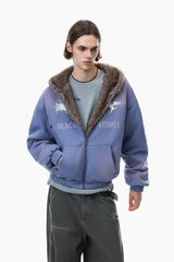 Fleece Lined Varsity Washed Zip Coat