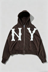 NY Applique Boxy Full Zip Hoodie