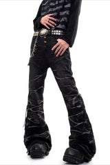 Cracked Wash Flared Streetwear Denim Jeans