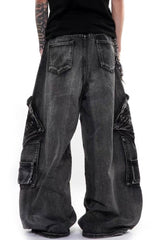 Paint Splatter Multi Pocket Barrel Leg Jeans